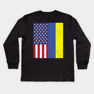 UKRAINIAN ROOTS TSHIRT | Half American Flag | UKRAINE Kids Long Sleeve T-Shirt